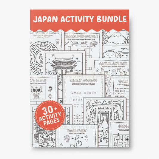Japan Printable Activity Bundle with Coloring Pages, Word Search, Word Scramble, Games & Maze Activities!