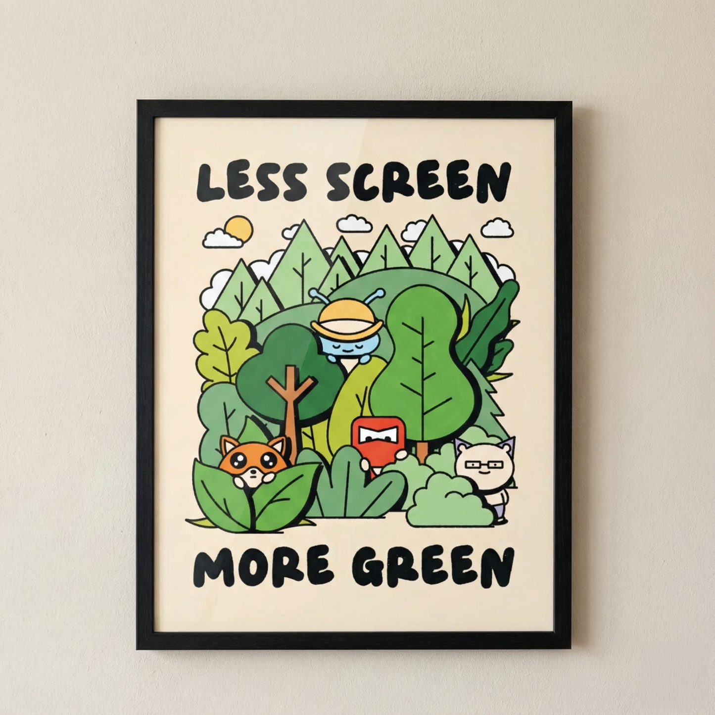 Less Screen More Green Poster Print UNFRAMED